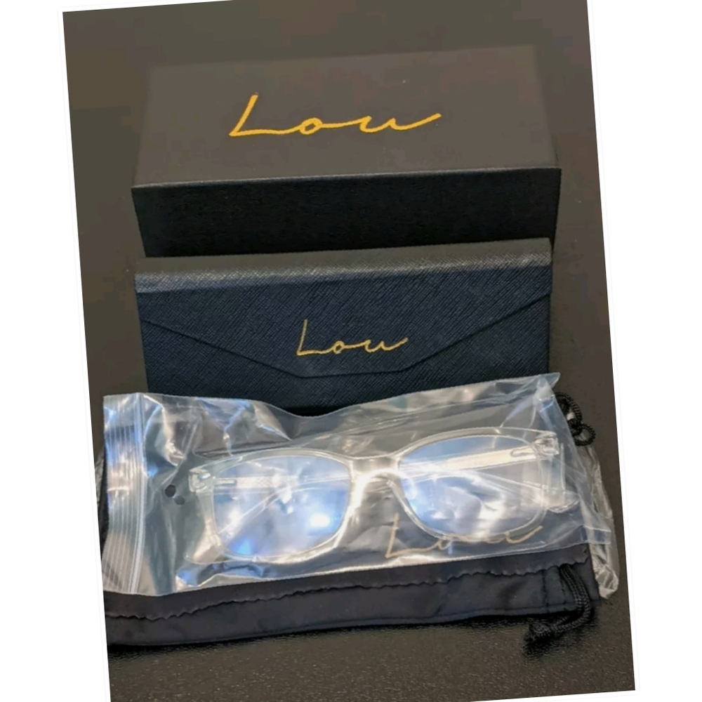 Lou Clear Framed BLUE BLOCKERS Sunglasses Case Cleaning Cloth Bag UV400 …